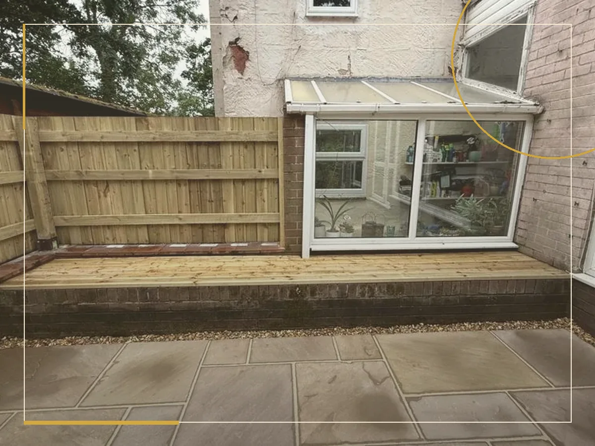 Creative decking and patio landscaping design concept